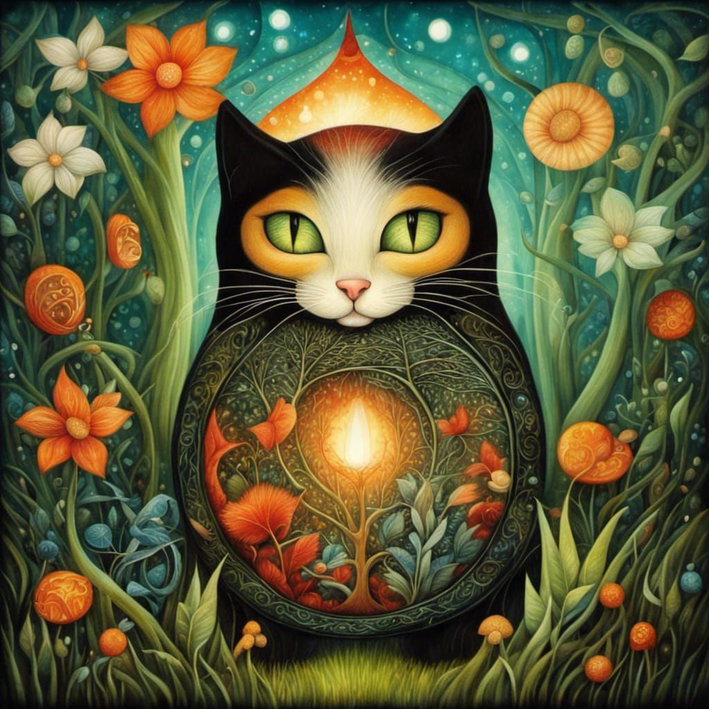 Black Cat in Magical Forest by Amanda Sage