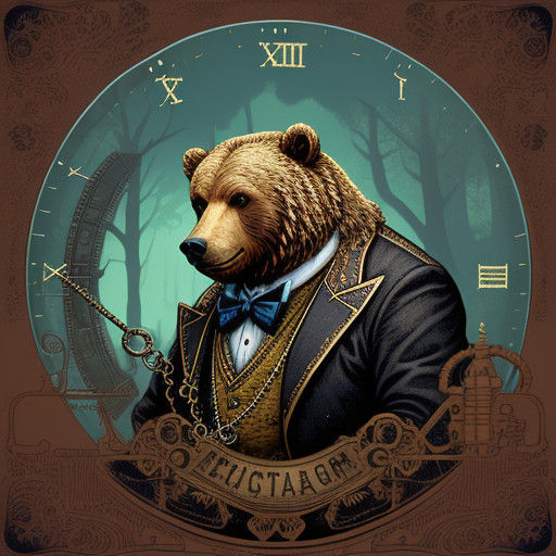 Steampunk Bear in Whimsical Forest