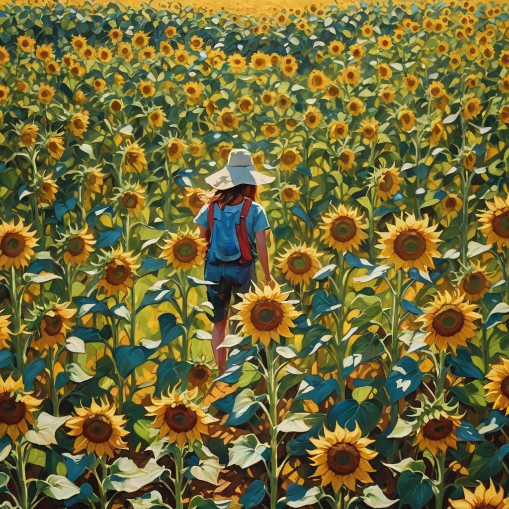 Vibrant Sunflower Field Oil Painting