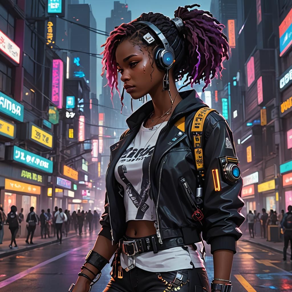 Cyberpunk Girl in Neon Cityscape