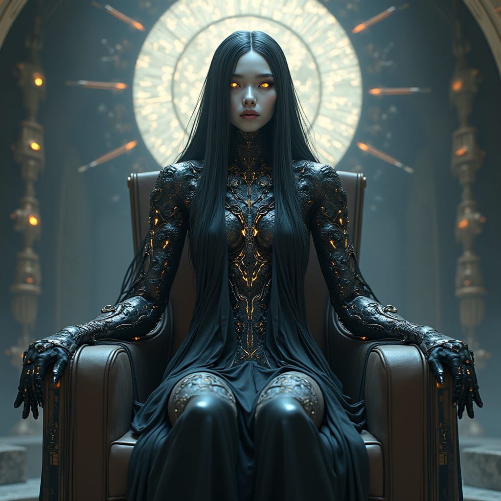 Futuristic Goddess of Omniscience Reigns in Cyberpunk Realms