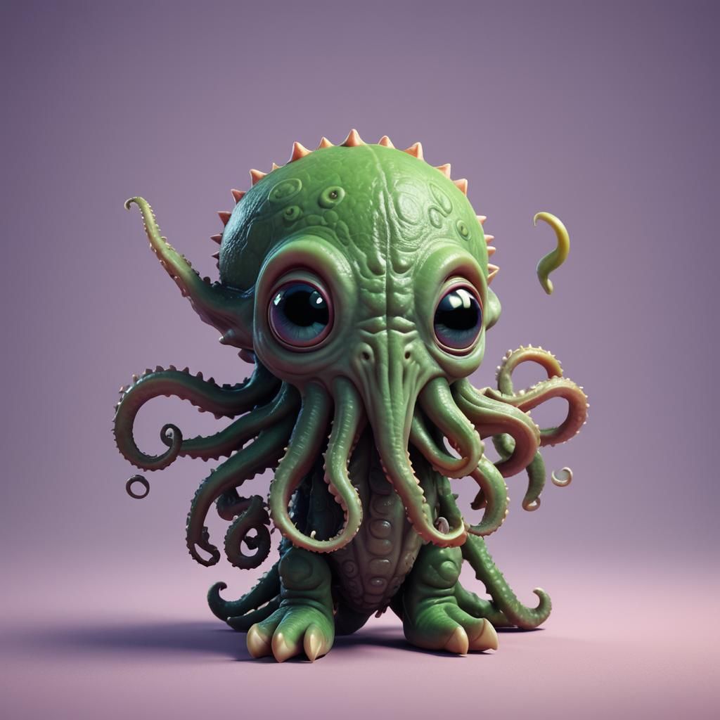 Cute Baby Cthulhu: Pixar-Style 3D Digital Art
