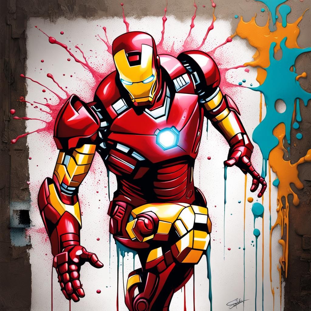 Iron-Man as Colorful Graffiti Splash Art