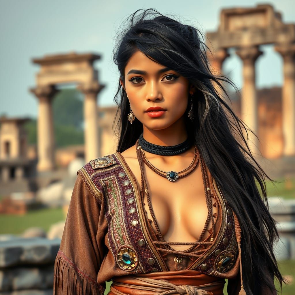 Striking Burmese Woman in Tribal Outfit, Photorealistic Styl...