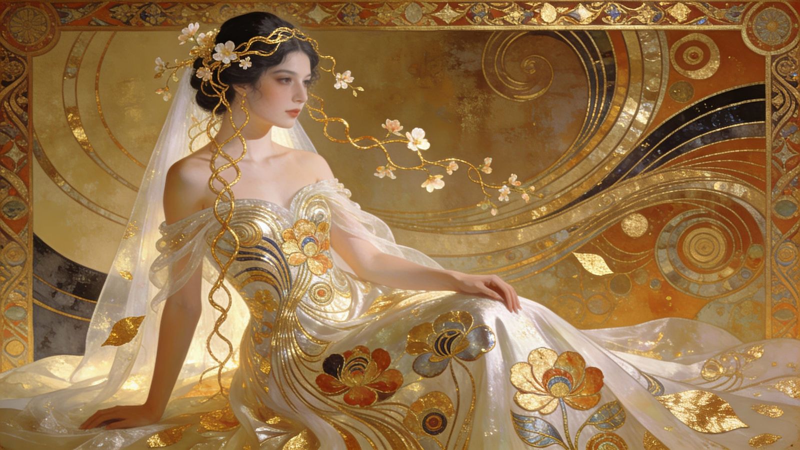 Bride Adorned with Flowers in Klimt Style