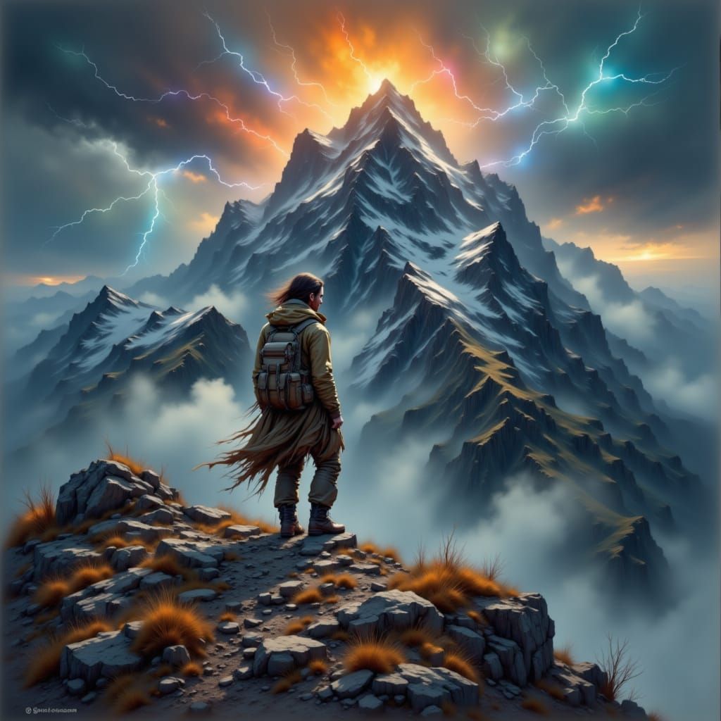 Stormy Mountain Peak in Dramatic Fine Art Style