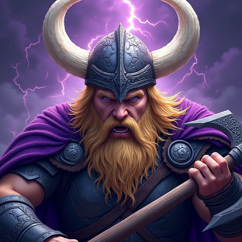 Regal Viking Warrior in Futuristic Purple Armor