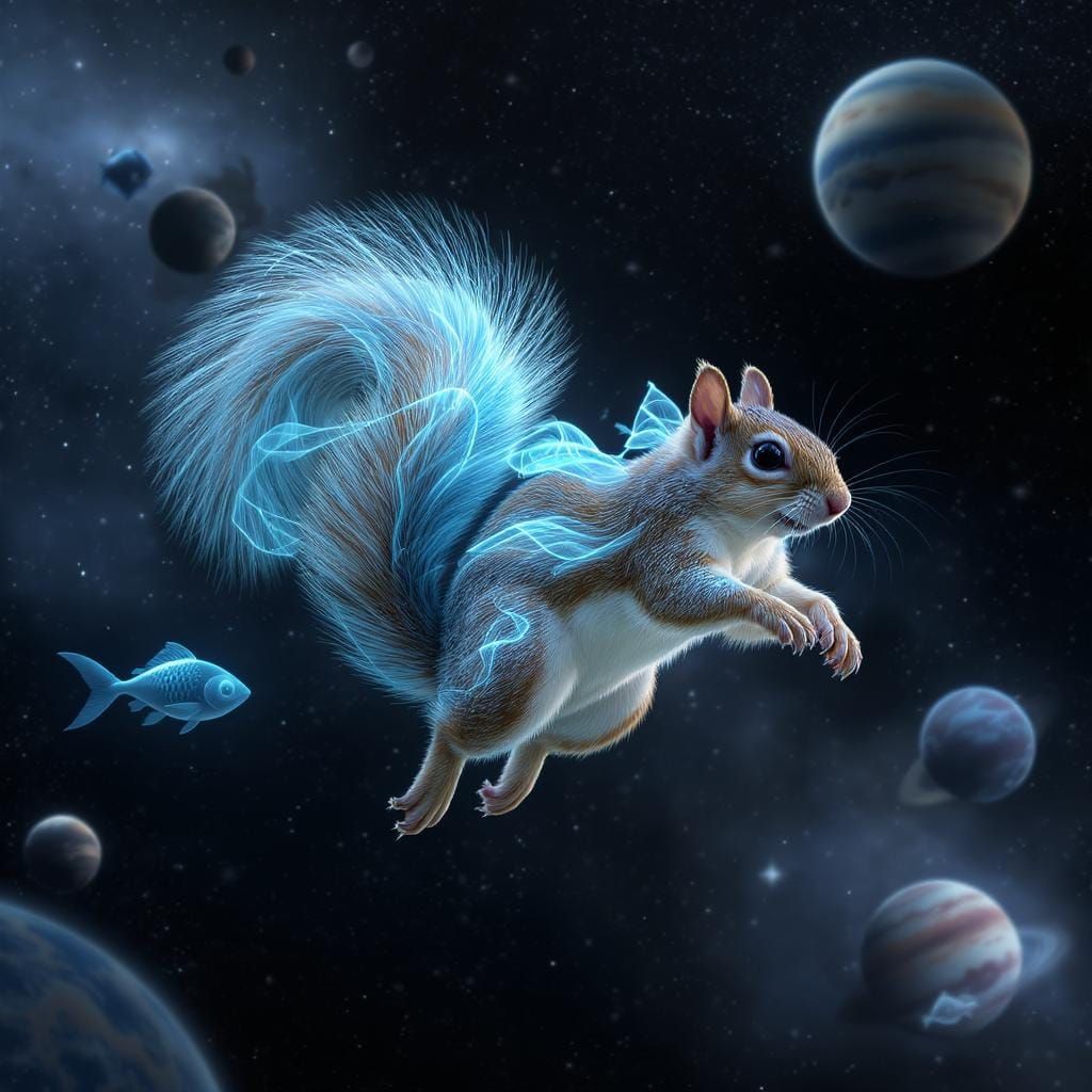Squirrel's Space Journey with Alien Fish