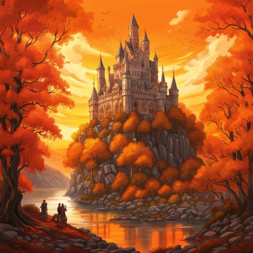 Floating Castle at Sunset in Comic Book Art
