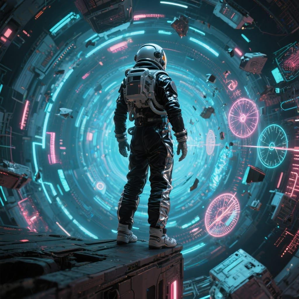 Astronaut at Sci-Fi Time Tunnel's Edge
