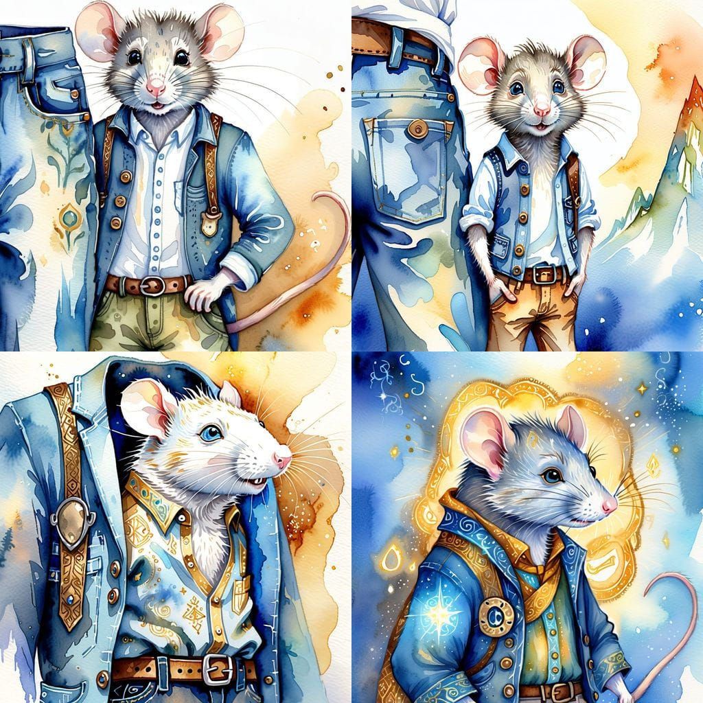 Fantasy Rat Emerges from Pocket in Whimsical Scene