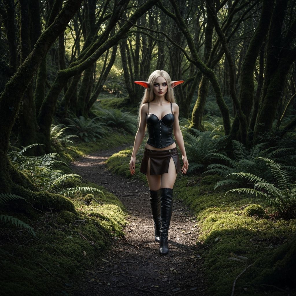Goblin Girl Walks Enchanted Forest Path