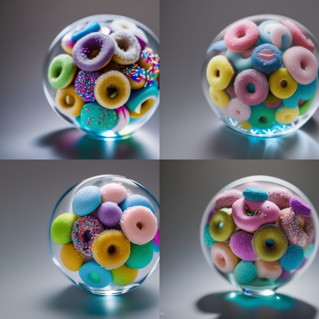 Donuts in Glass Sphere Floating in Blue Sky