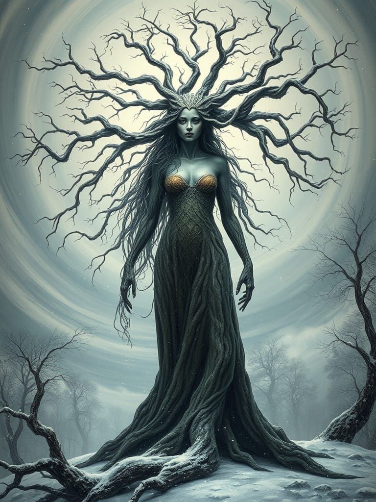 Surreal Winter Goddess in Impossible Landscape