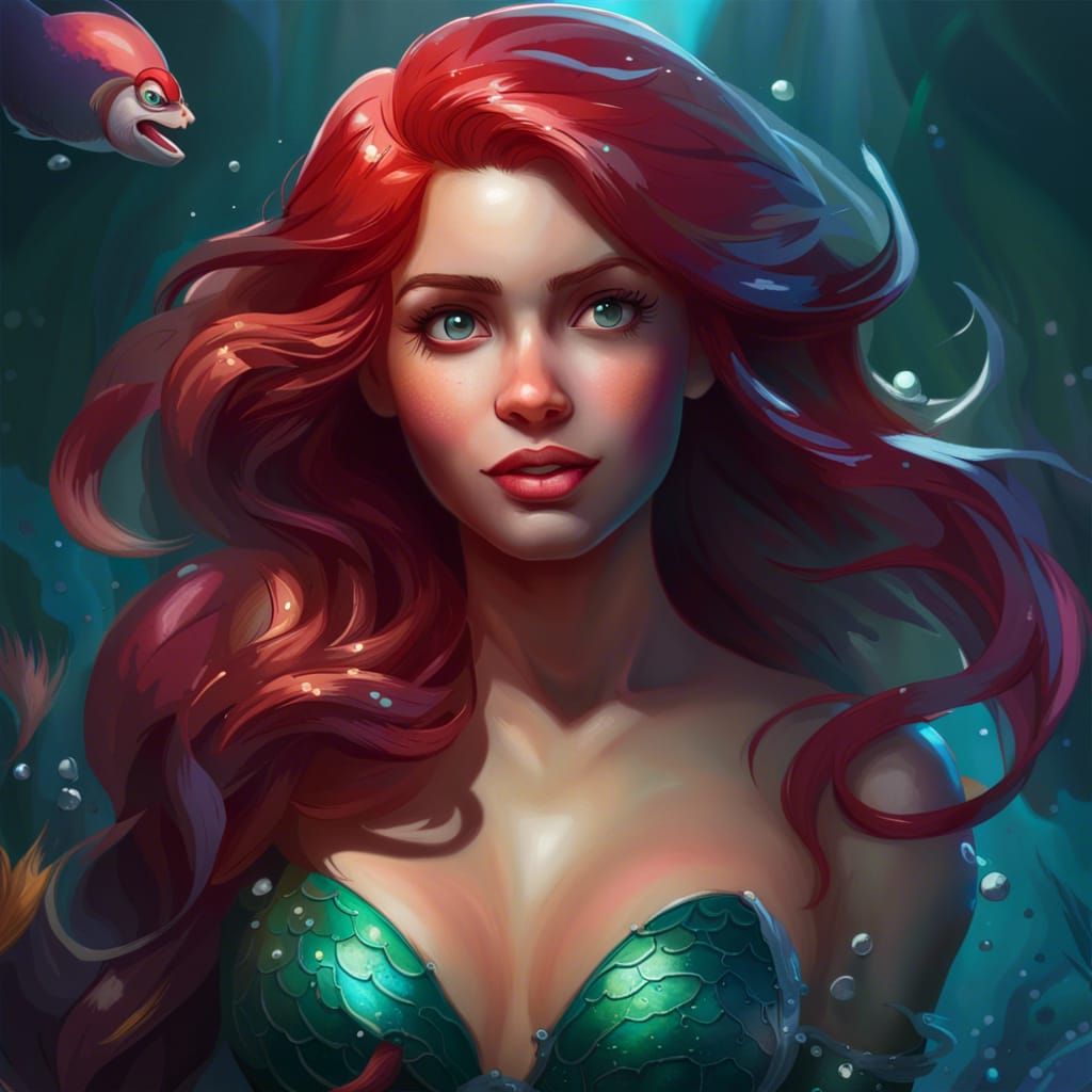 Little Mermaid Ariel Portrait in Hyperdetailed Style