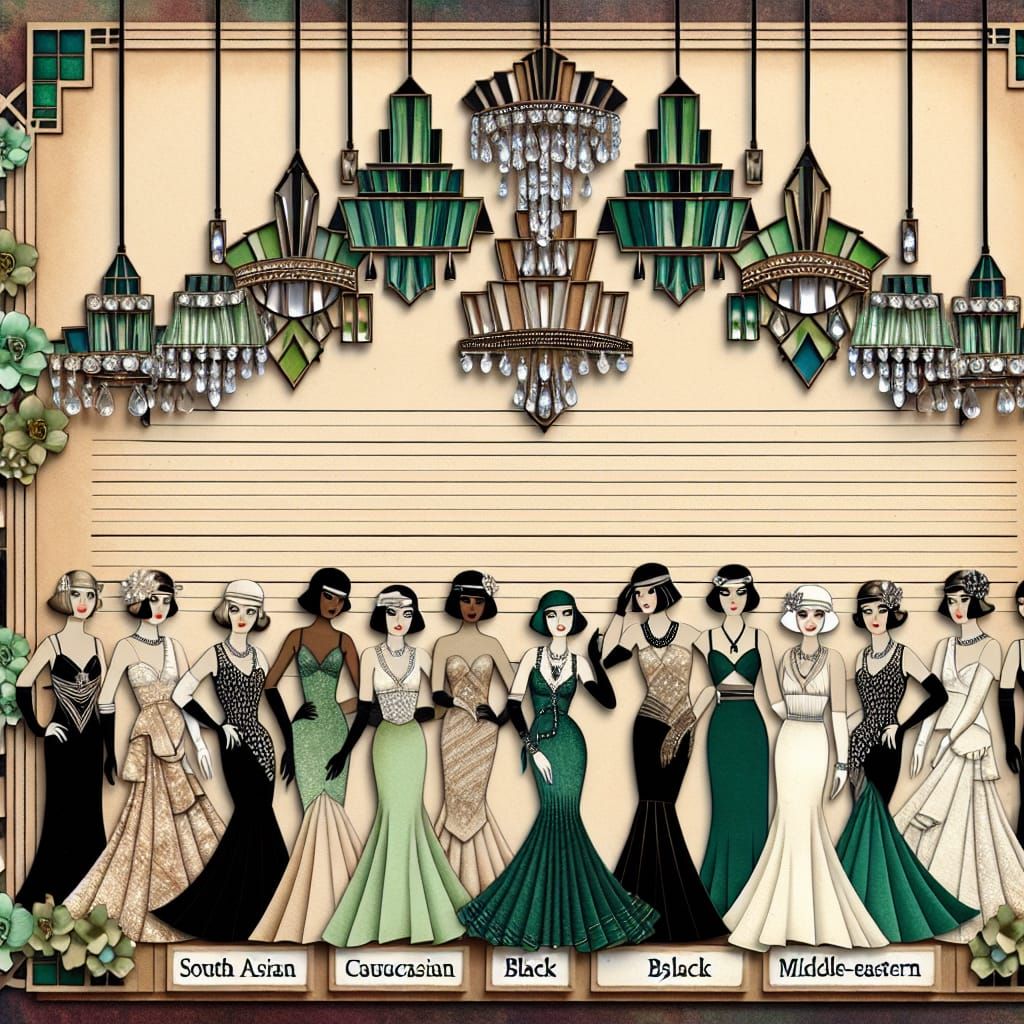 Art Deco Scrapbook Page with Chandeliers and Figures