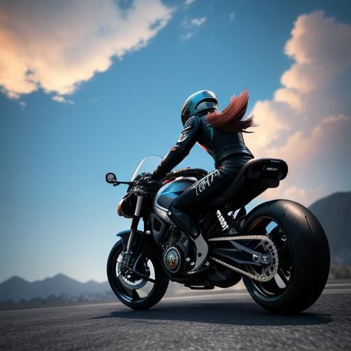 Motorbike Rider in Sunrise: Anime-Inspired 3D Art