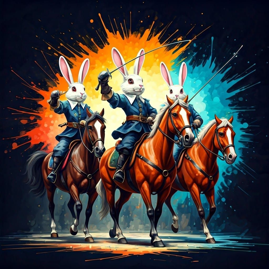 Musketeer Bunny Rabbits Fencing in Graffiti Art Style