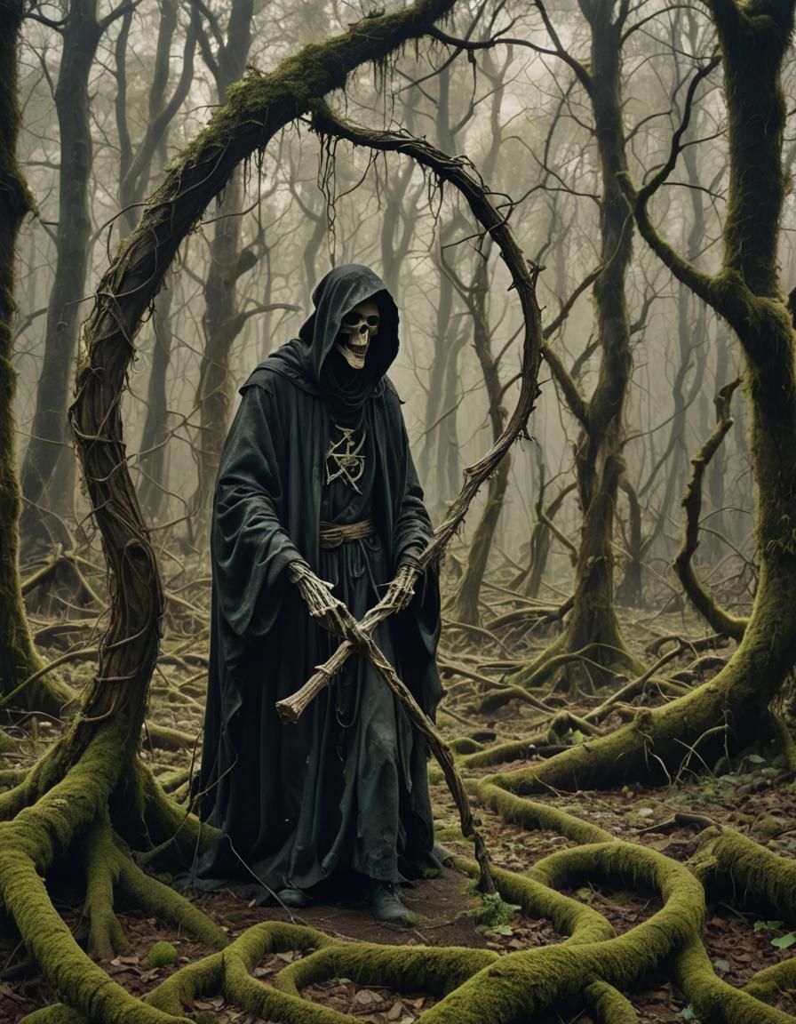 Decayed Wood Grim Reaper in Dying Forest