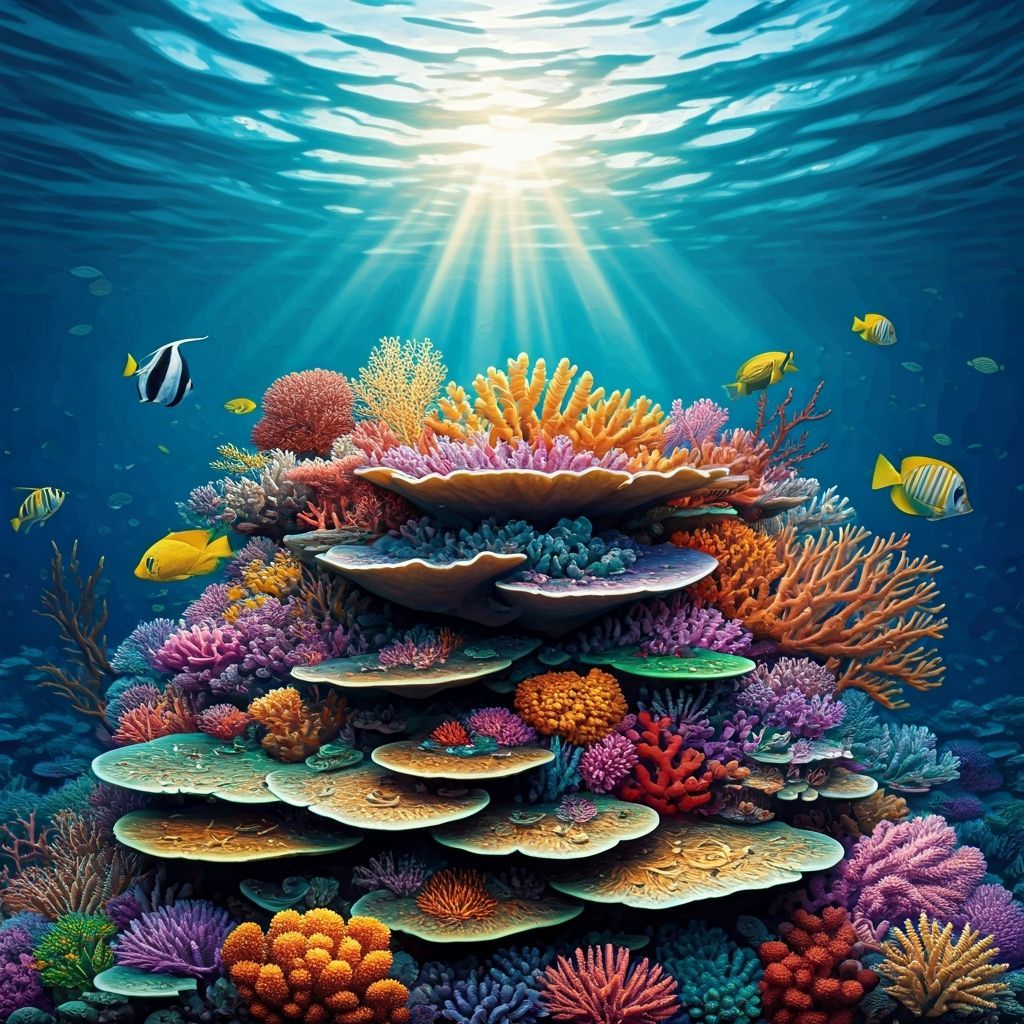 Vibrant Coral Reef with Tropical Fish in Marine Art Style