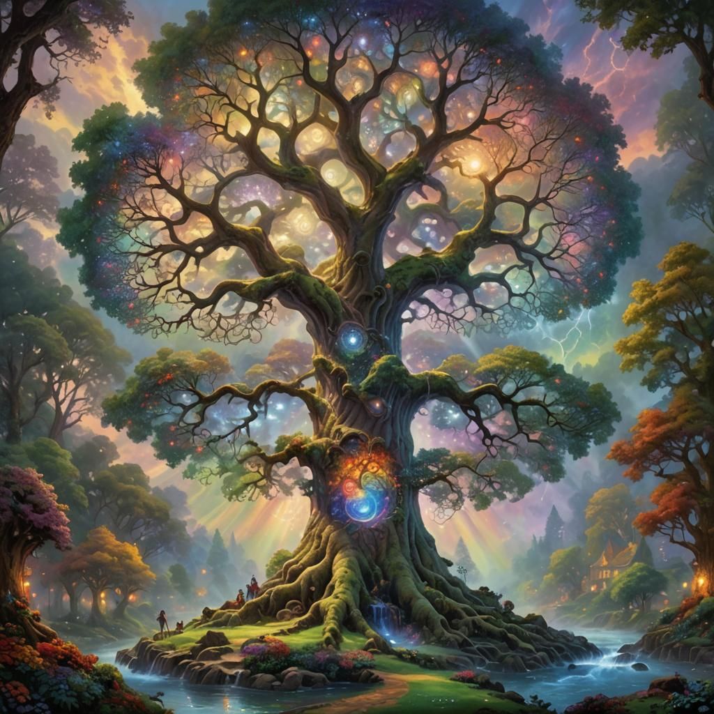 Vibrant Yggdrasil Tree of Life with Arcane Circle