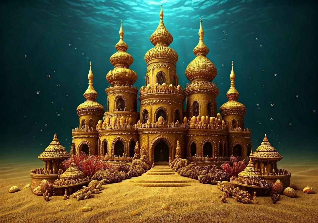 Shimmering Golden Sand Palace Under the Sea