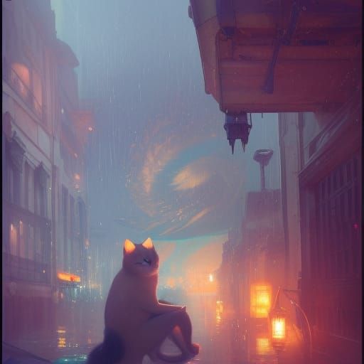 Hyperdetailed Cat Saying Goodnight in Splash Art