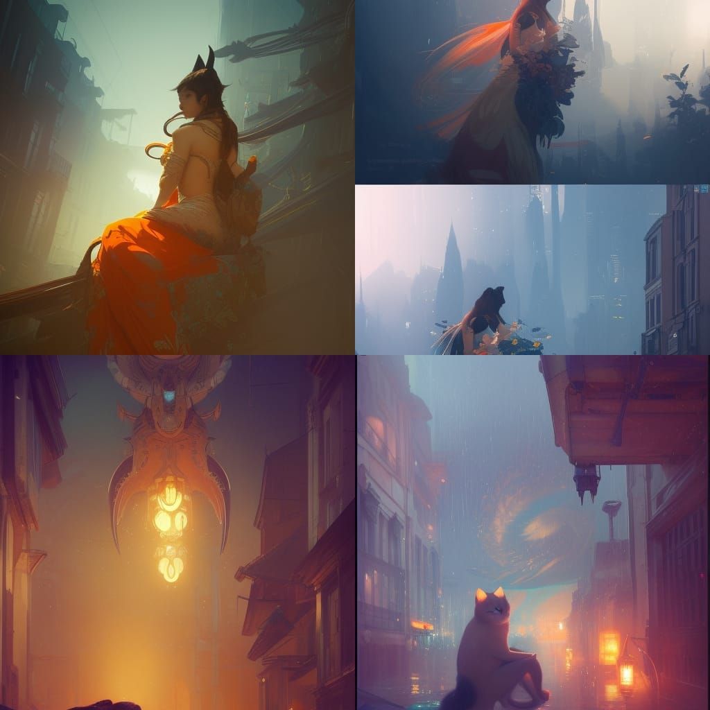 Hyperdetailed Cat Saying Goodnight in Splash Art Style