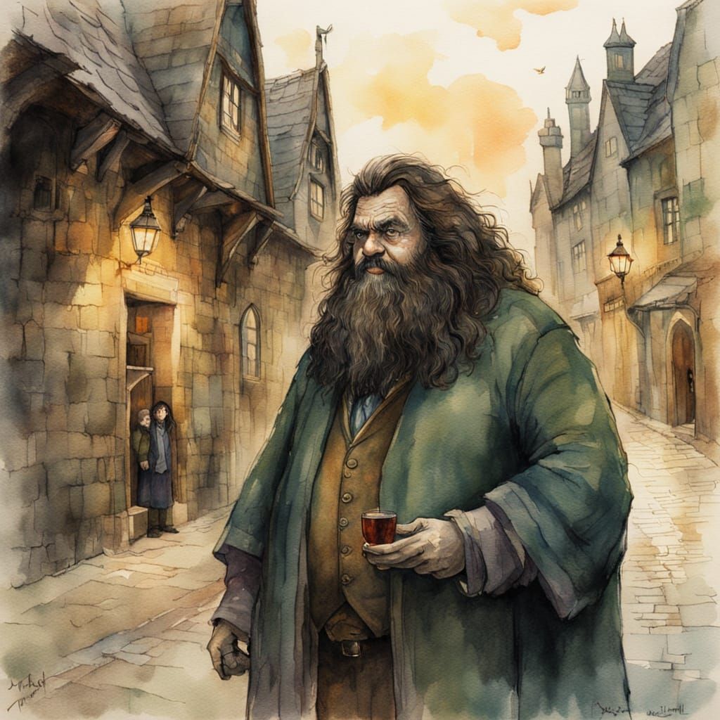 Hagrid and Fang in Hogsmeade: Alla Prima Watercolour