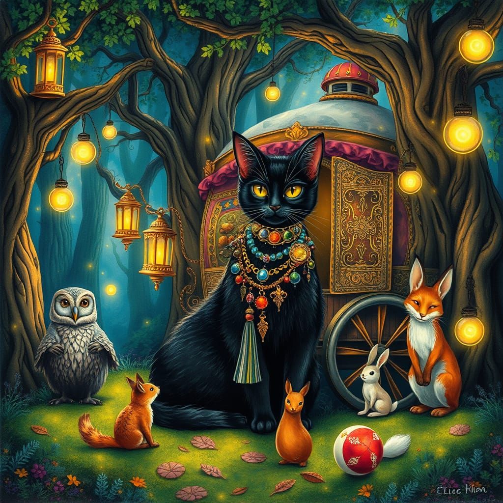 Enchanting Gypsy Cat in Whimsical Forest