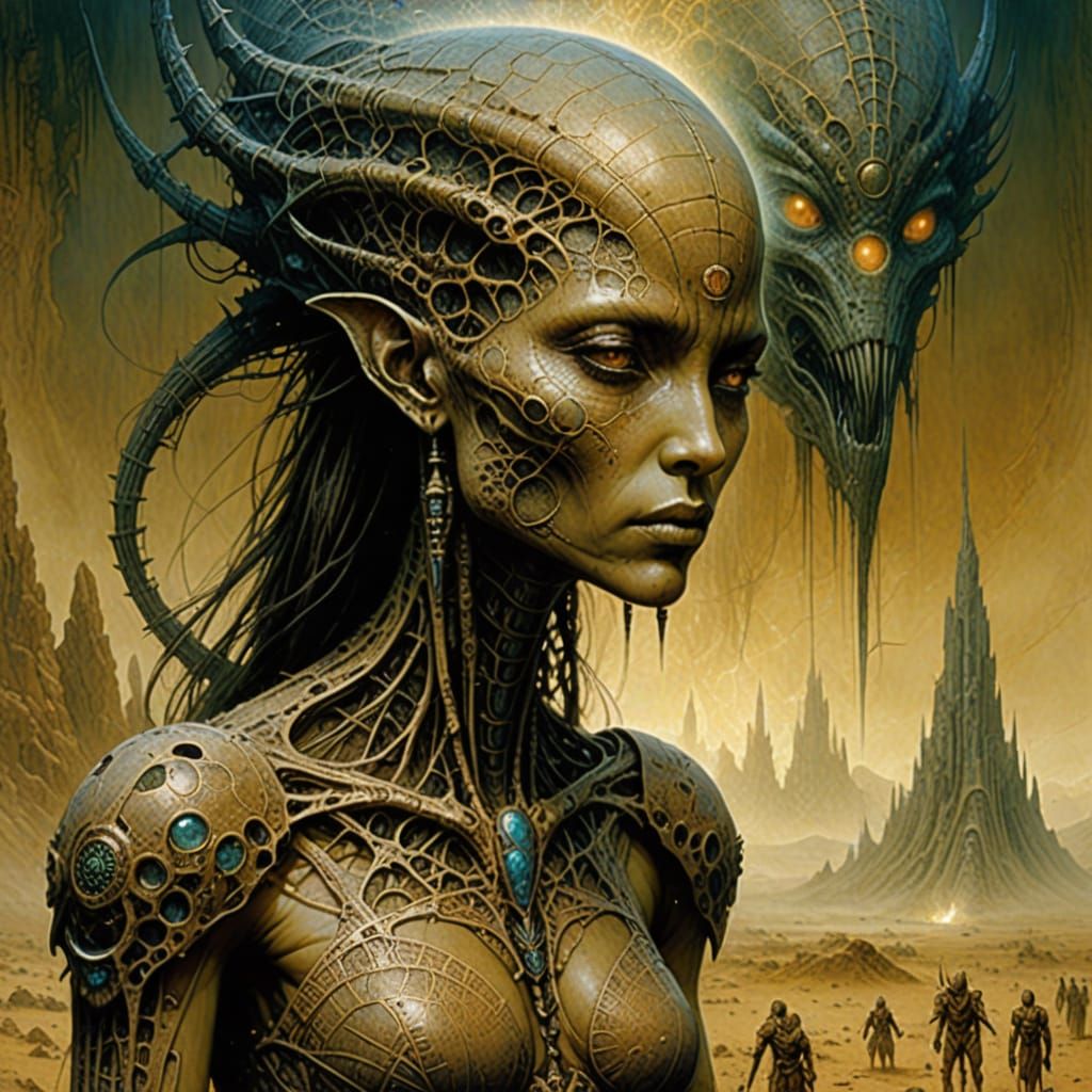Alien Civilization with Crackle Texture in Dark Fantasy Styl...