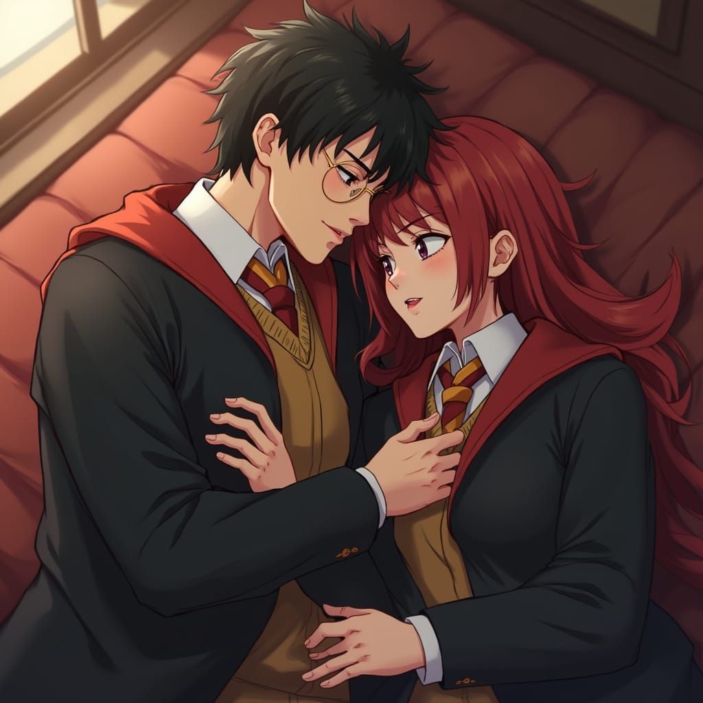 Anime-Style Scene: Harry Potter and Rias Gremory