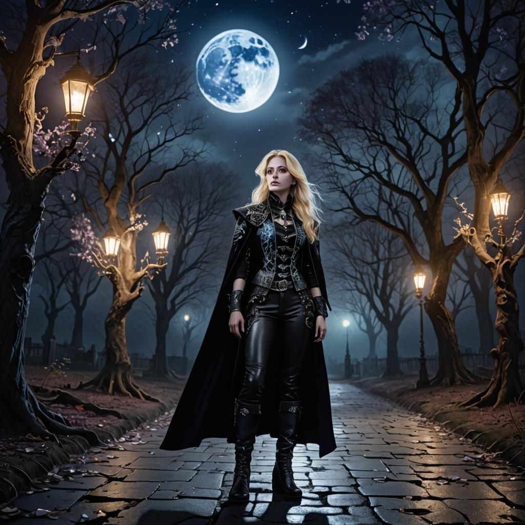 Gothic Woman in Moonlight: Fantasy Illustration