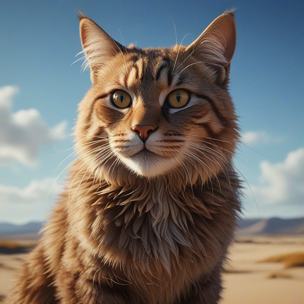 Gentle Feline Laughter in Golden Desert Oasis