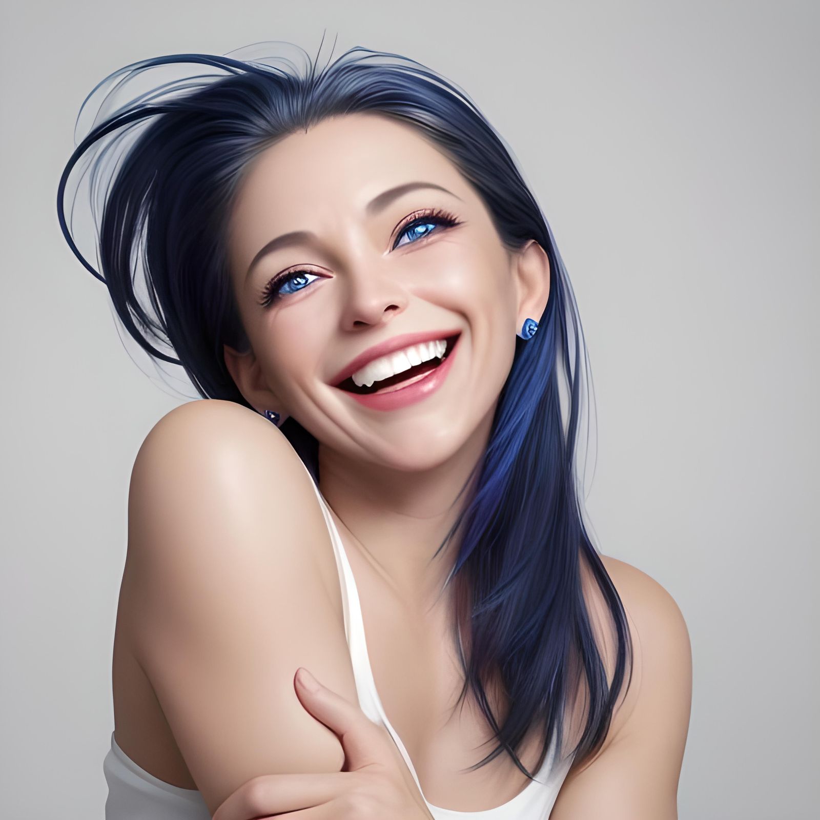 Beautiful Woman with Cobalt Eyes Laughing