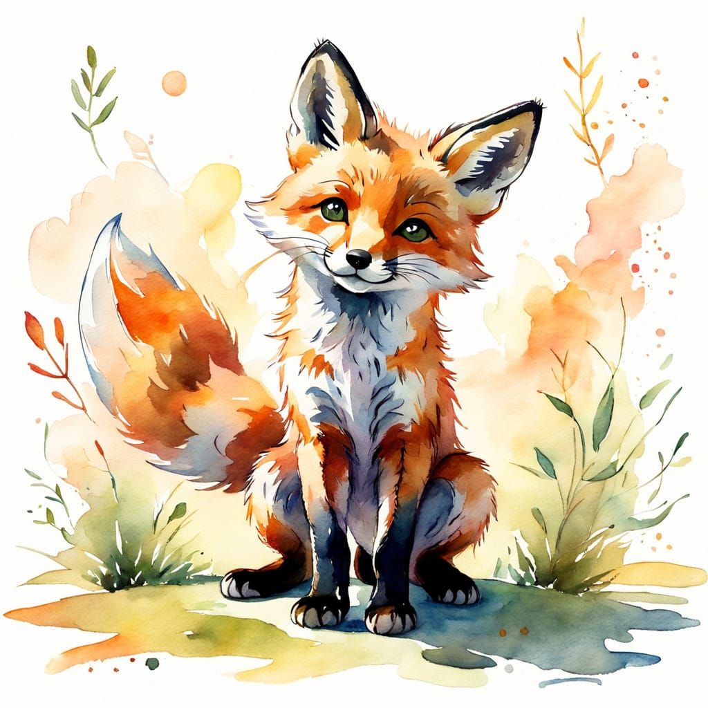 Fox Cub Yoga: A Watercolor Sketch