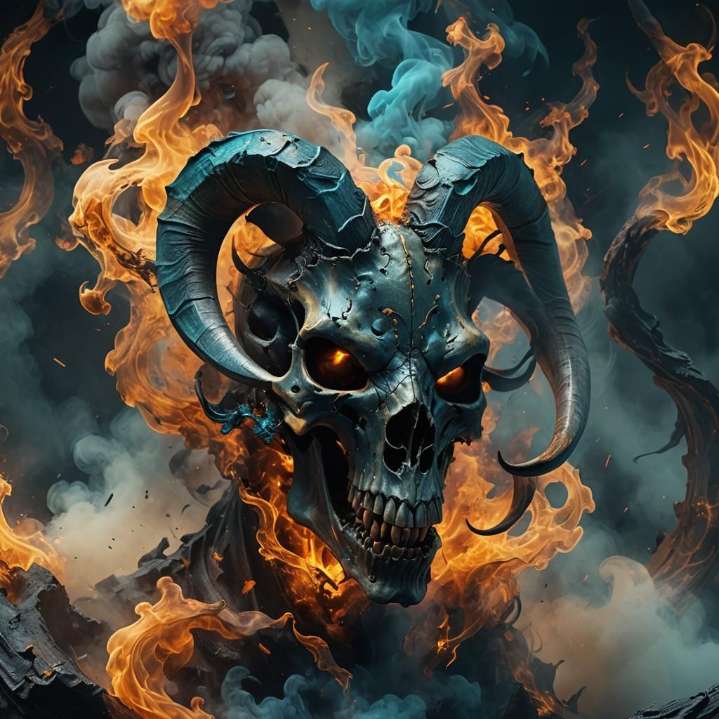 Goat Skull in Smoke: Dark Fantasy Concept Art