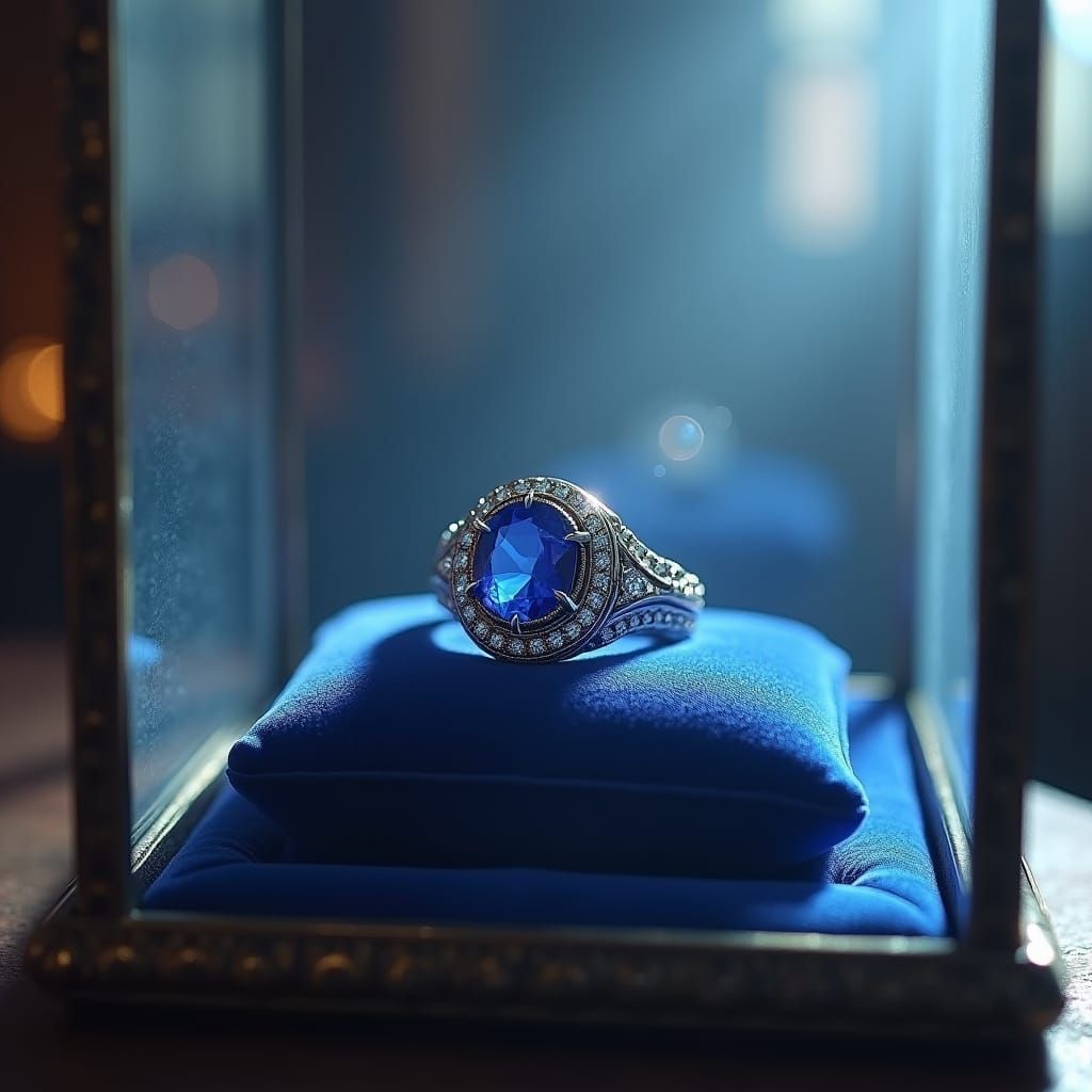 Art Deco Sapphire Ring on Velvet, Fantasy Matte Painting