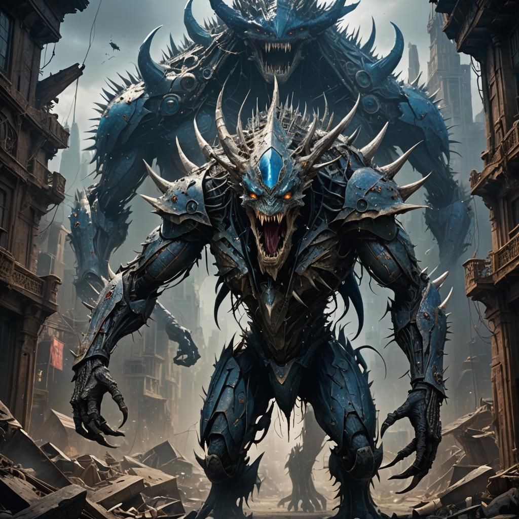 Epic Six-Armed Creature with Glass Teeth