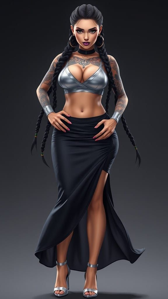 Anime-Inspired 3D Art of a Confident Woman in Fantasy Attire