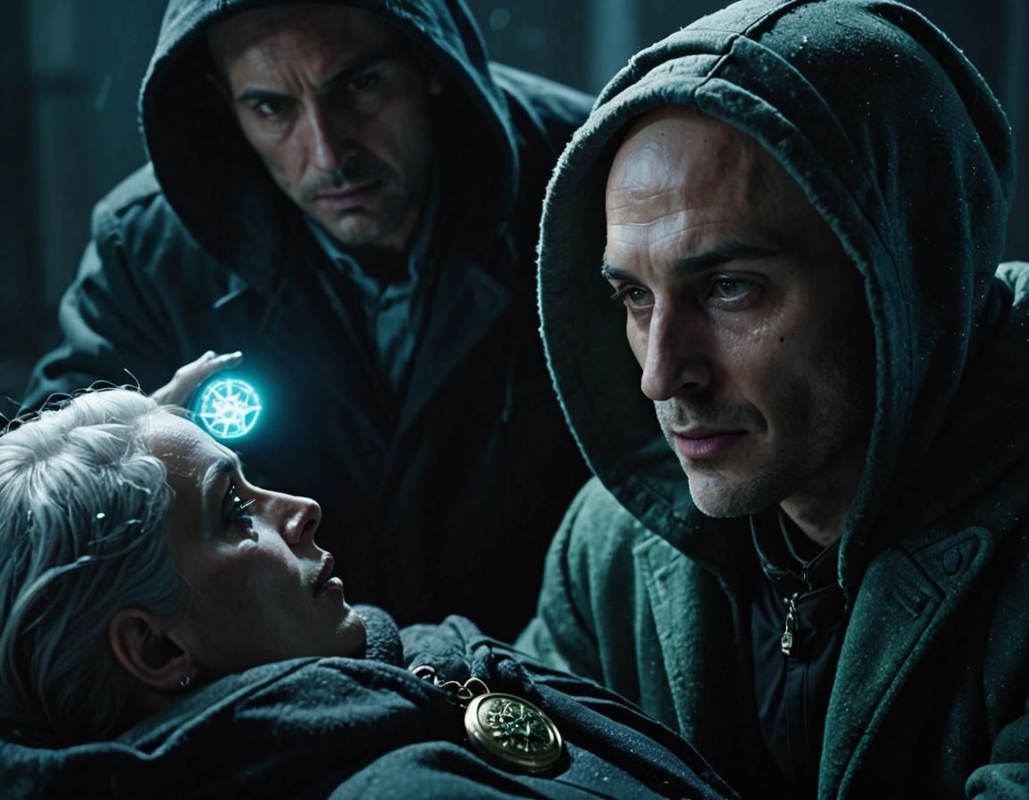 Eerie Film Noir Scene: Woman with Medallion