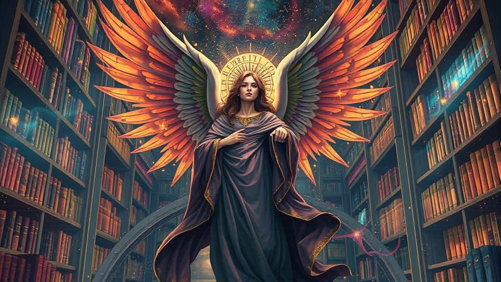 Celestial Librarian in Art Nouveau Style