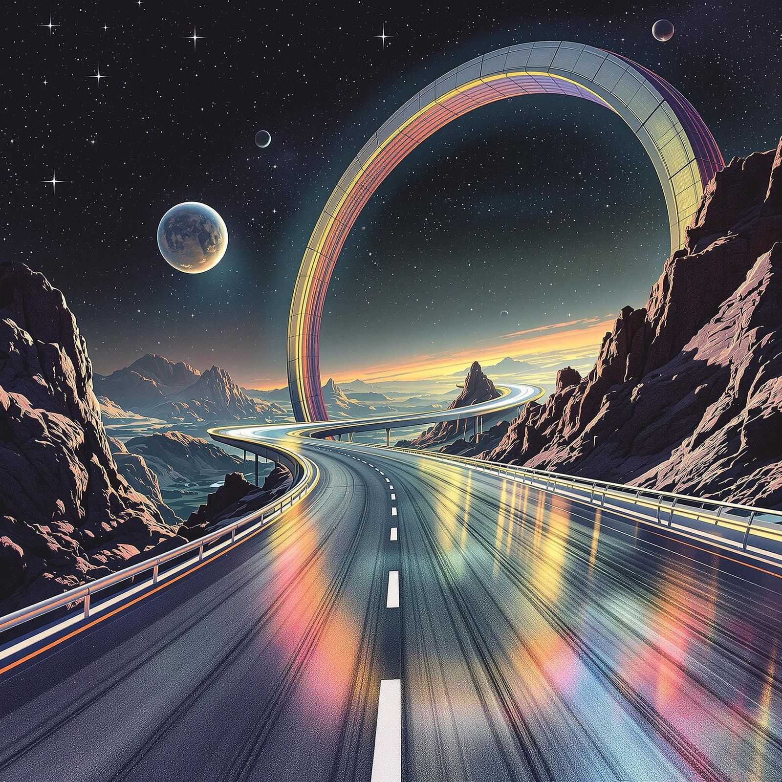 Futuristic Freeway Ripples on a Space Ring