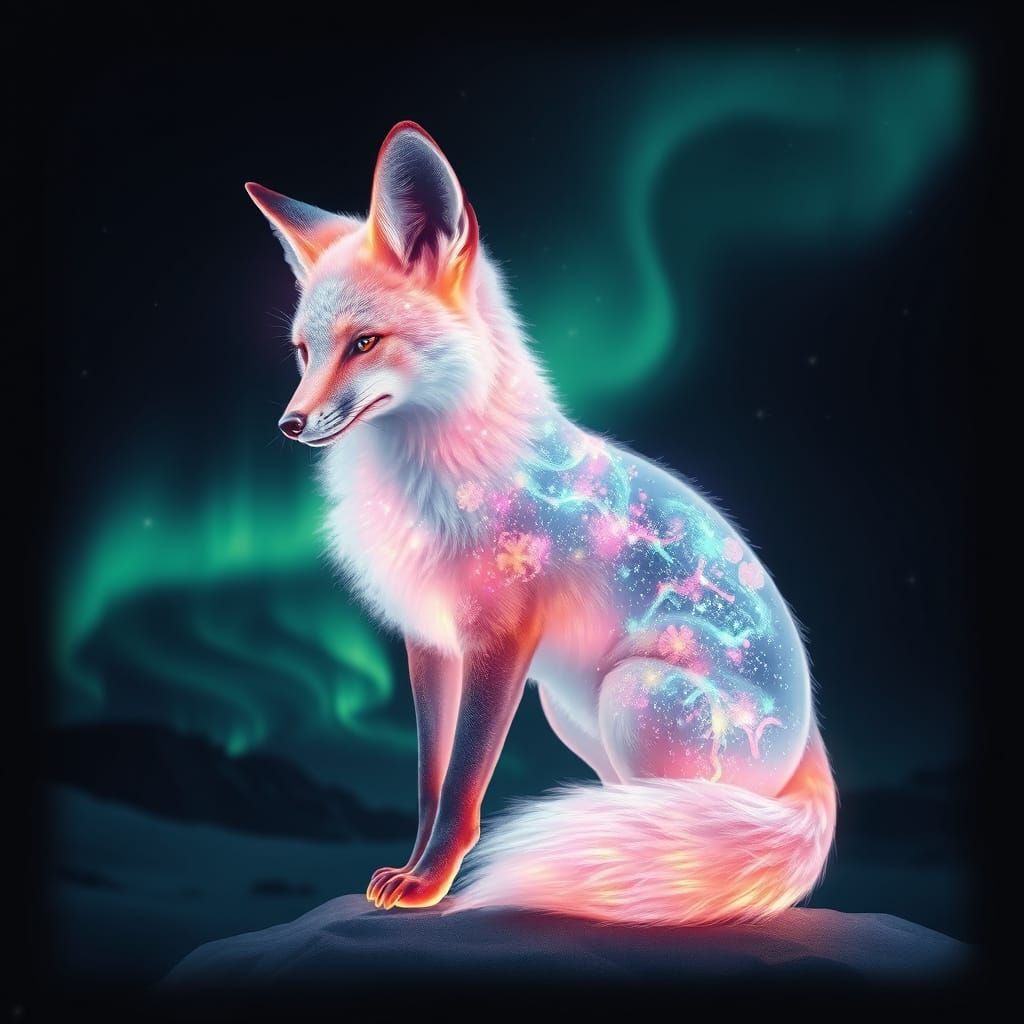 Ethereal Transparent Fox Shimmers with Northern Lights