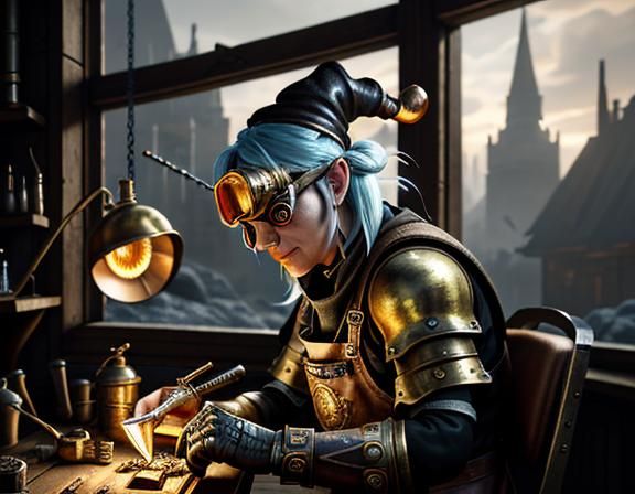 Gnome Repairs Automaton: Steampunk Fantasy in 3D