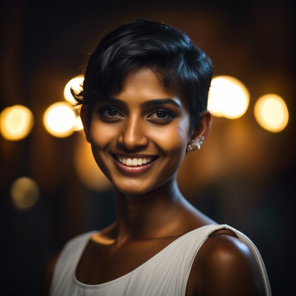 Smiling Young Woman Portrait in Ambient Light