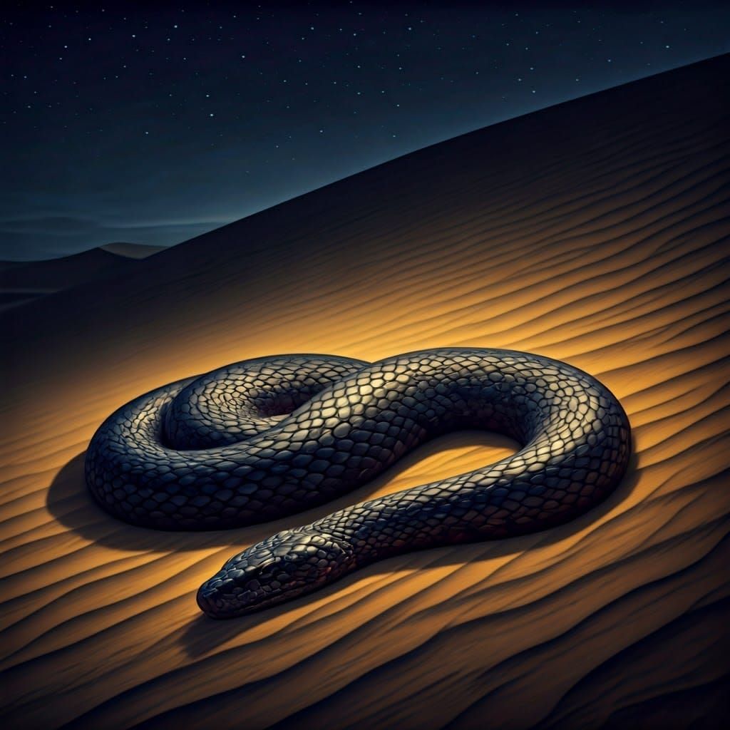 a sleeping black scary serpent