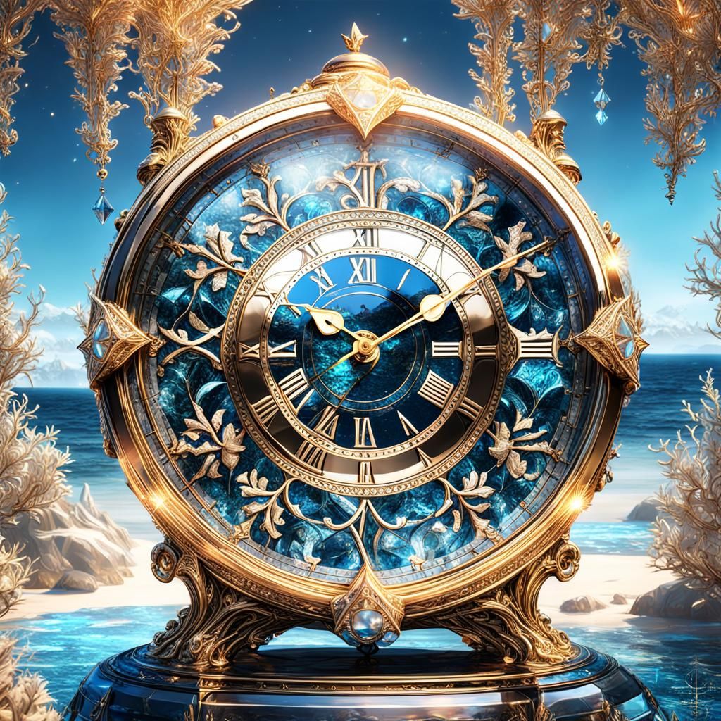 Intricate Sapphire Clock in Crystal Blue Ocean