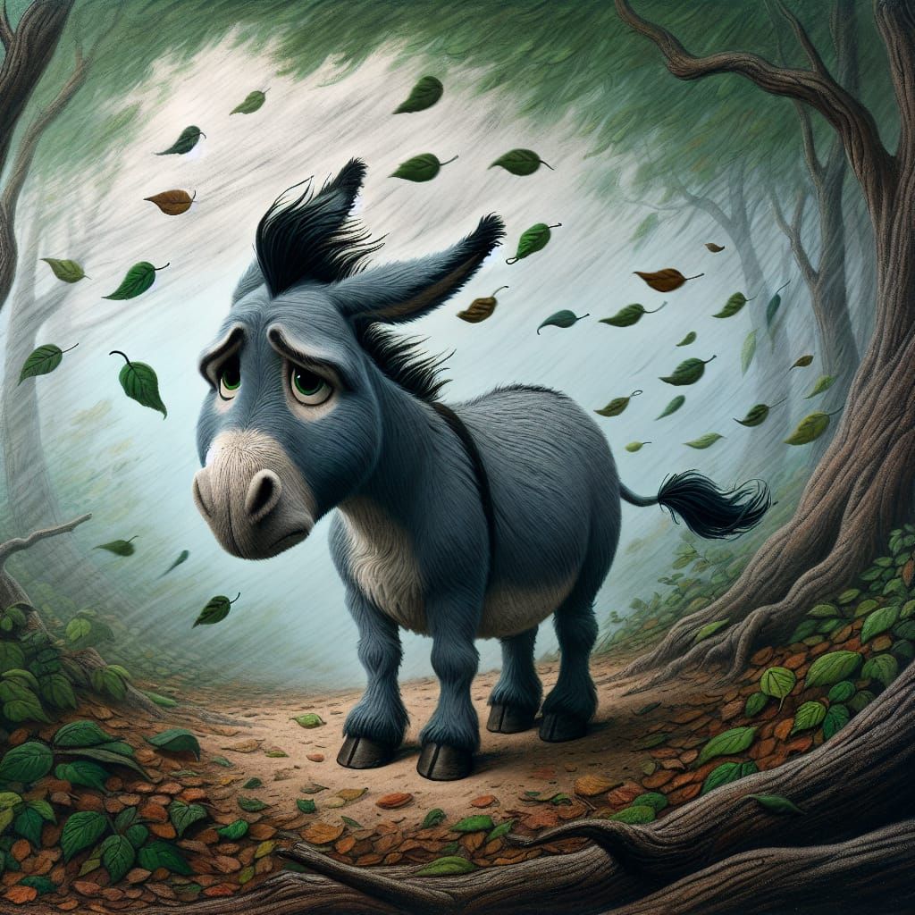 Eeyore Stands Forlorn in Blustery Forest