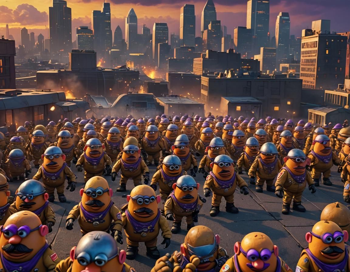 Mr. Potato Head Army in Nuclear Glow, Digital Art